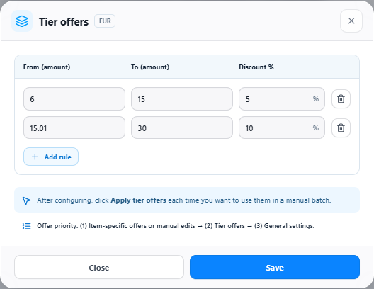 Price-tiered offer configuration