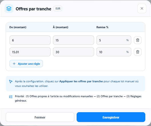 Configuration des offres par tranche