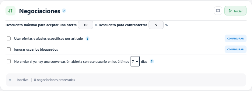 Márgenes y filtros de negociaciones automáticas