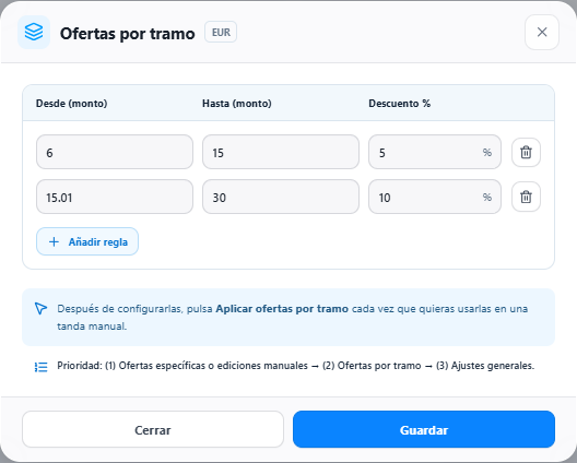 Configurador de ofertas por tramos