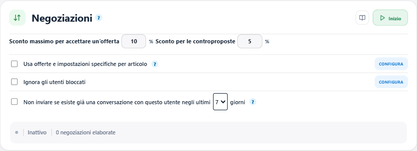 Margini e filtri delle trattative
