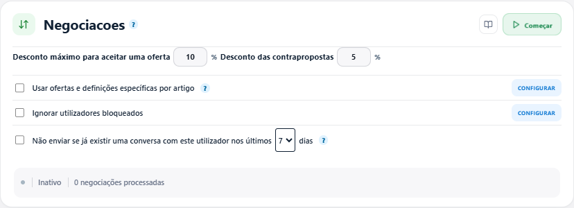 Opções de negociação automática